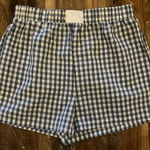 blue & white plaid boxer shorts